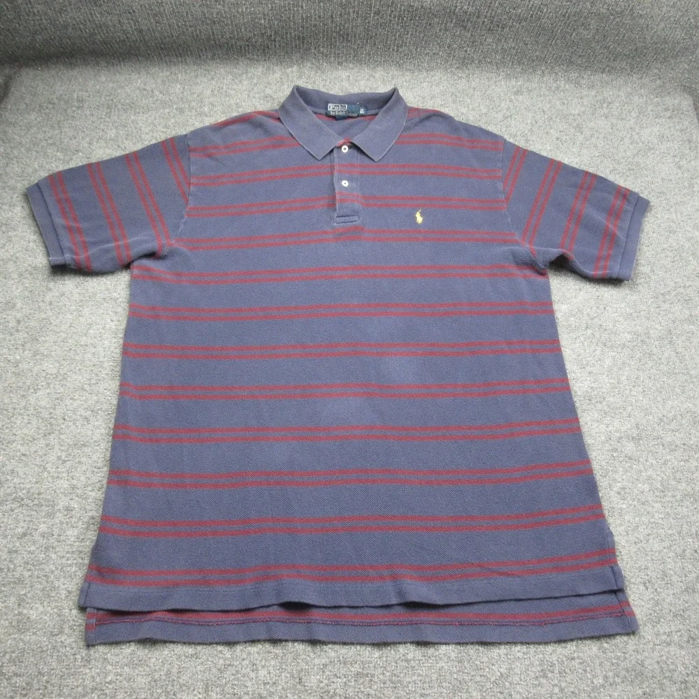 Polo Ralph Lauren Polo Shirt Mens 2XL Big Navy Red Striped Pique Short Sleeve‎